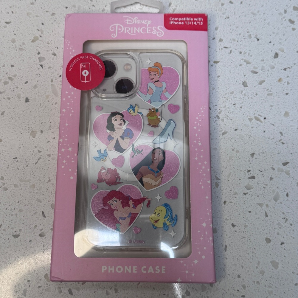 Disney Princess Skinnydip for iPhone 13 14 15 Case Clear Glitter Hearts Ariel - Picture 2 of 6
